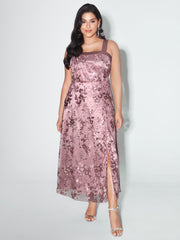 Charming Floral Sequin Embroidered Maxi Dress