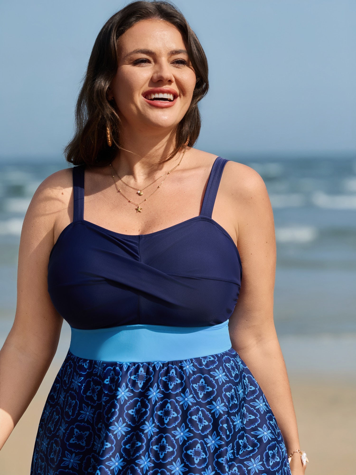 Anti-Float Tie Geometric Print Swim Dress