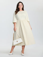 Textured Button Detail Flowy Midi Dress