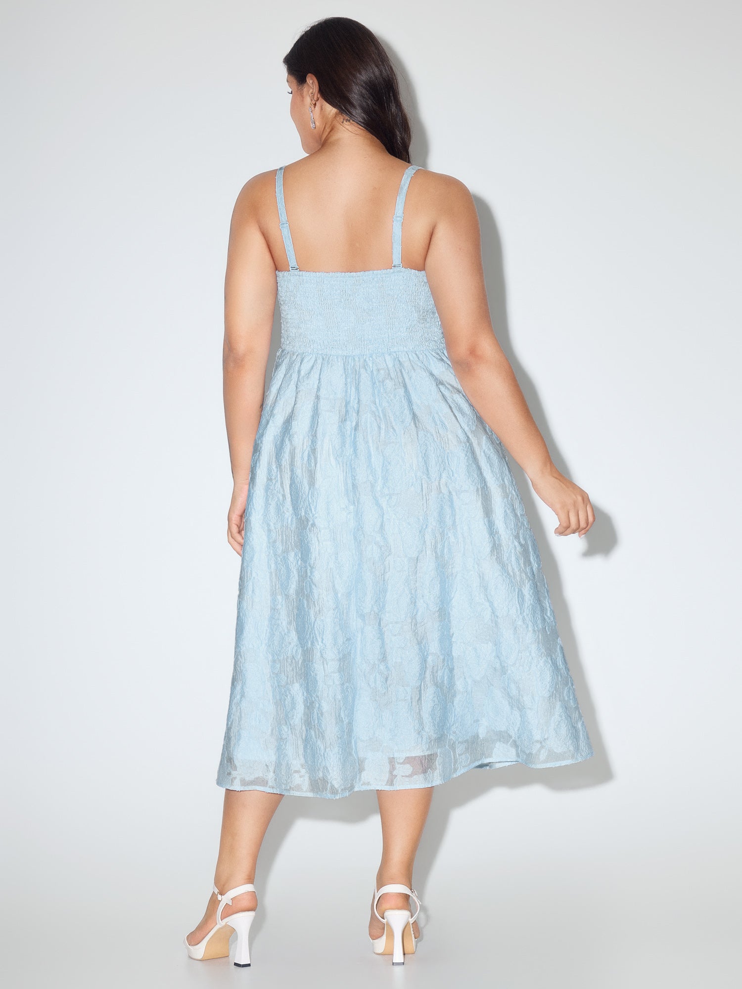 Textured Jacquard Detachable Strap Midi Dress