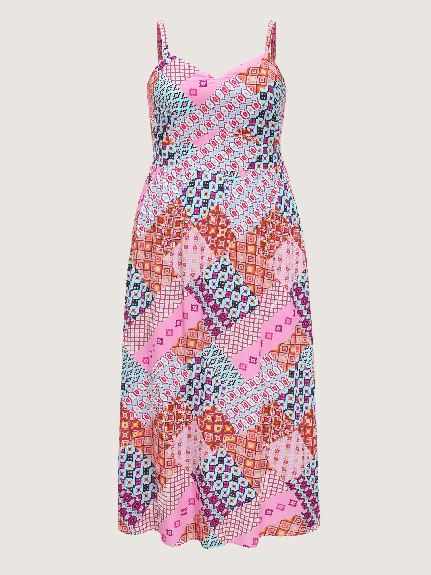 Summer Collage Print Cami Shirred Maxi Dress
