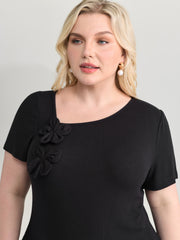 3D Flower Detail Asymmetrical Neckline Top