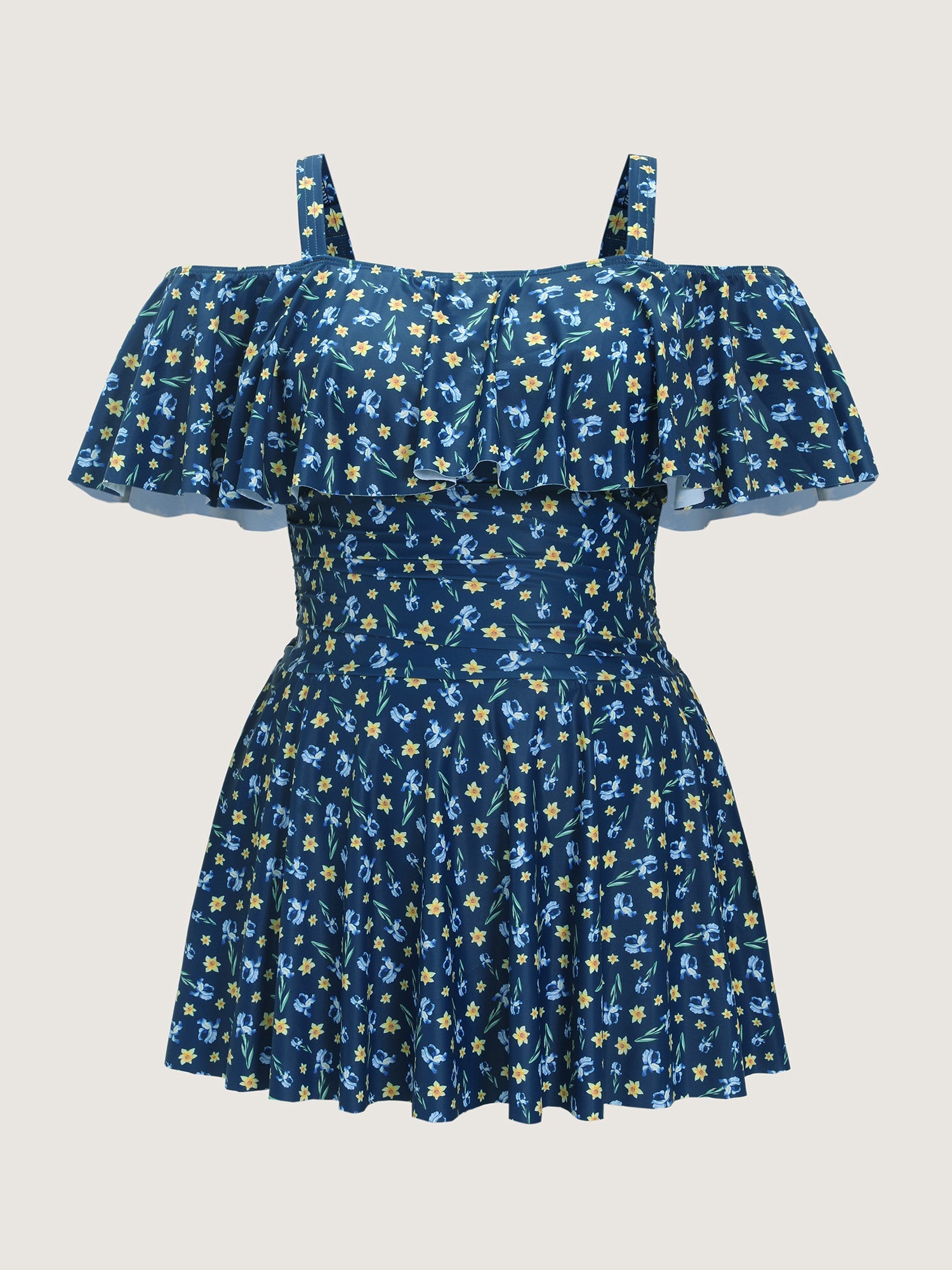 Floral Print Cold-Shoulder Swim Dress