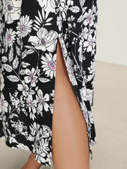 Rayon Floral Print Placket Maxi Dress