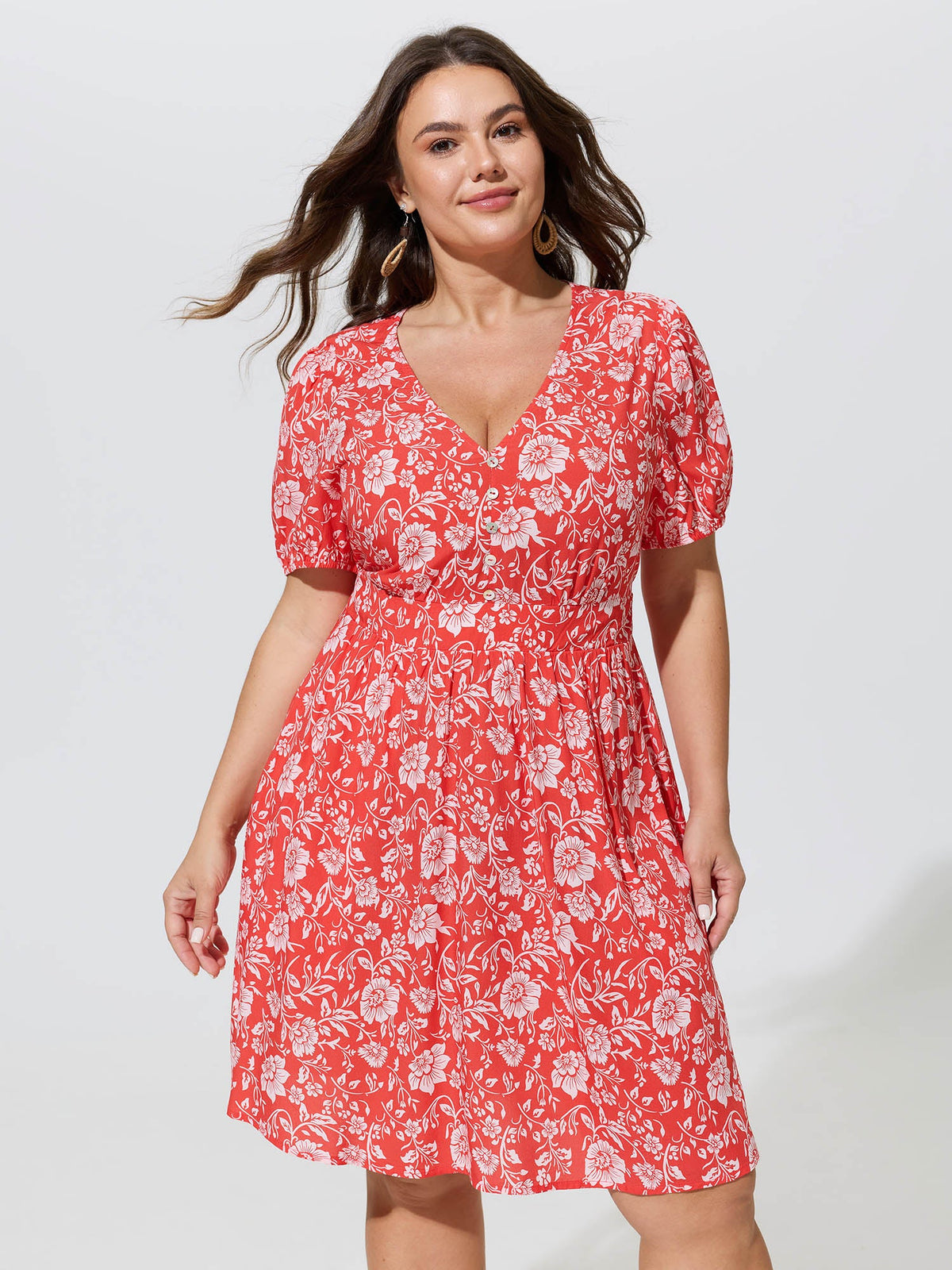 Floral Print Puffy Sleeve Flowy Mini Dress
