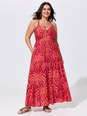 Tropical Breeze Print Stretchy Flowy Maxi Dress