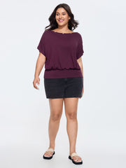 Supersoft Stretchy Button Off-Shoulder Plain T-Shirt
