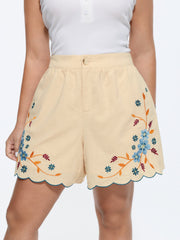 Cotton Colorful Floral Embroidered Pockets Shorts