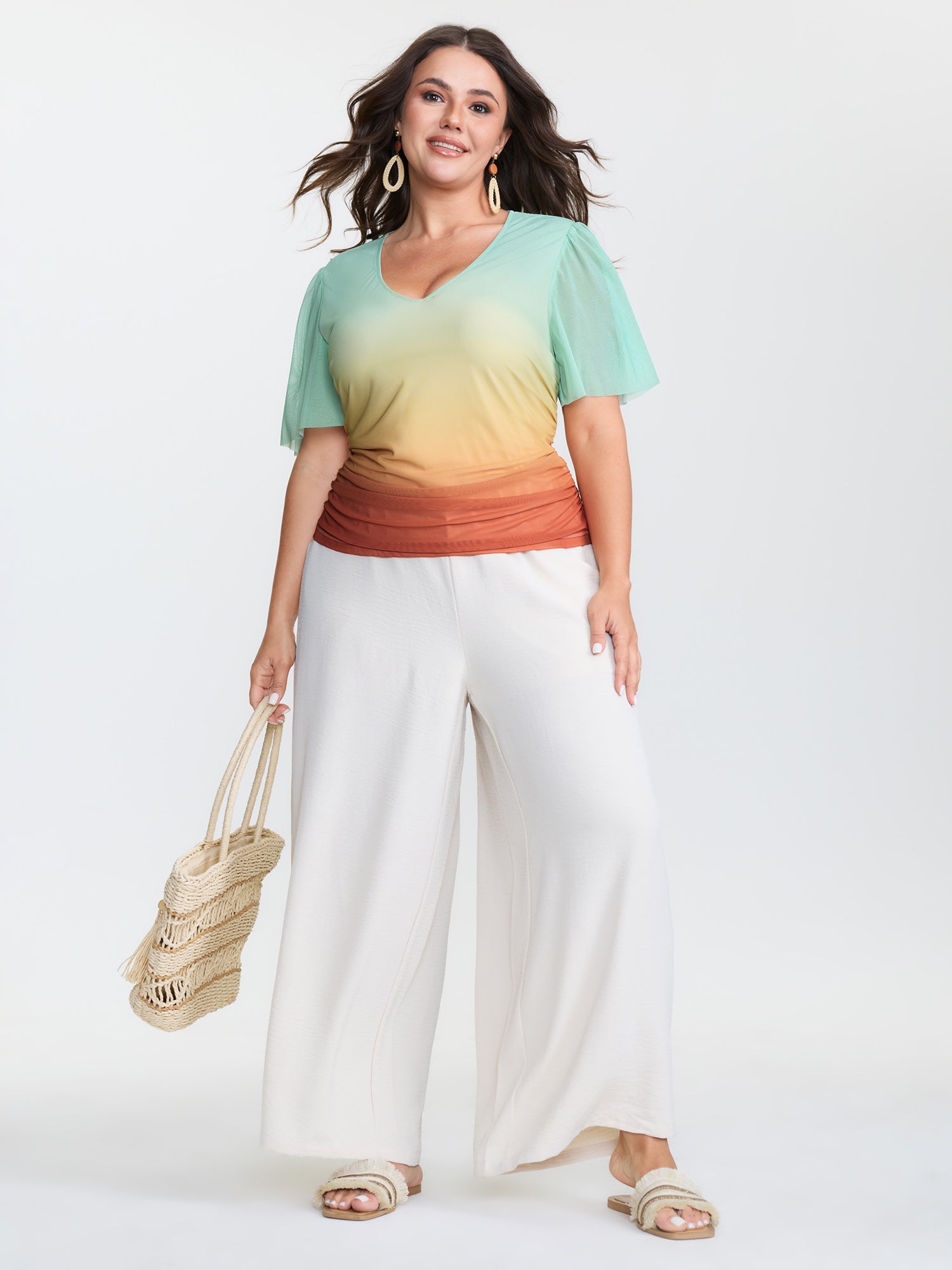 Gradient Ruched Hem Stretchy T-Shirt