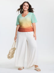 Gradient Ruched Hem Stretchy T-Shirt
