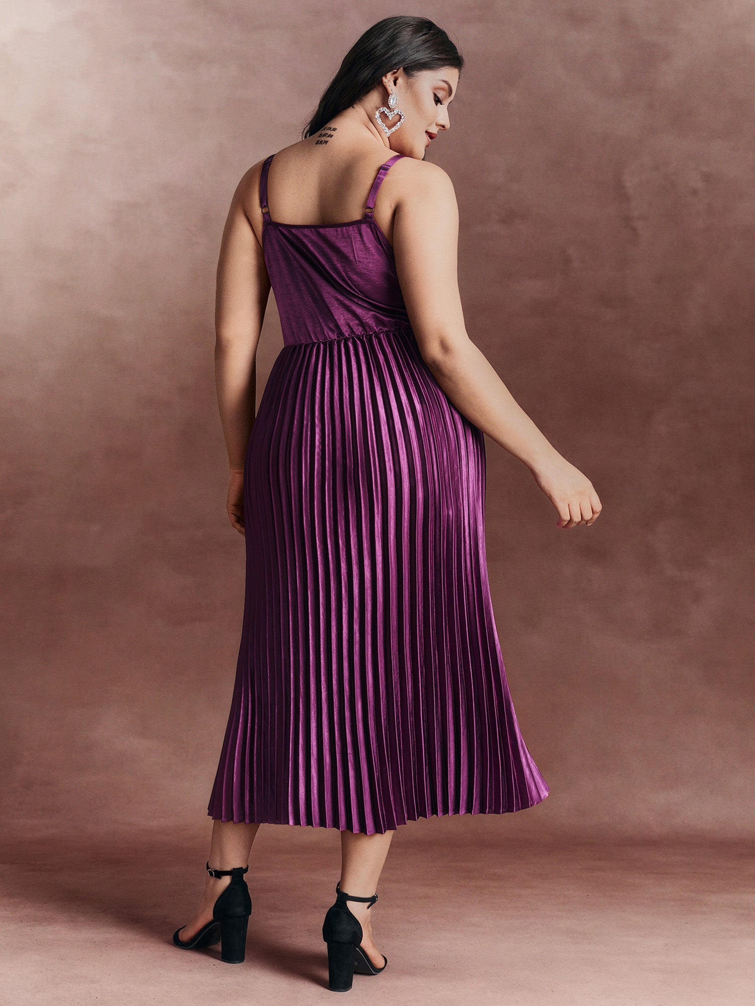 Satin Pleated Skirt Cami Midi Dress