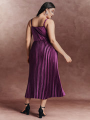 Satin Pleated Skirt Cami Midi Dress