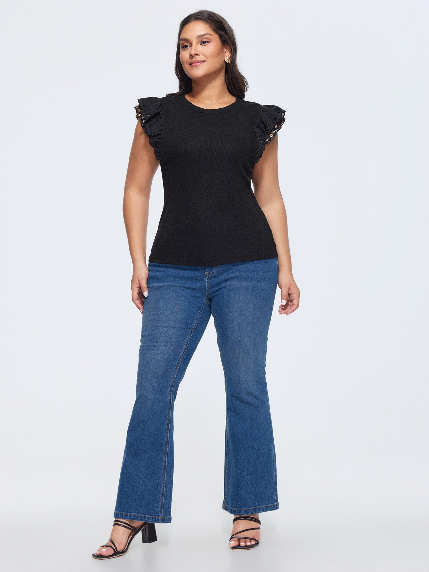 Stretchy Flutter Sleeve Fitted T-Shirt
