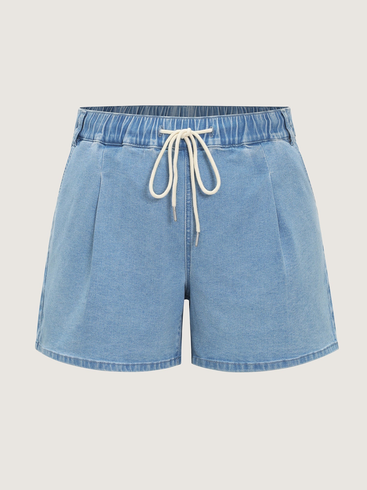 Elastic Waist Drawstring Straight-Leg Denim Shorts