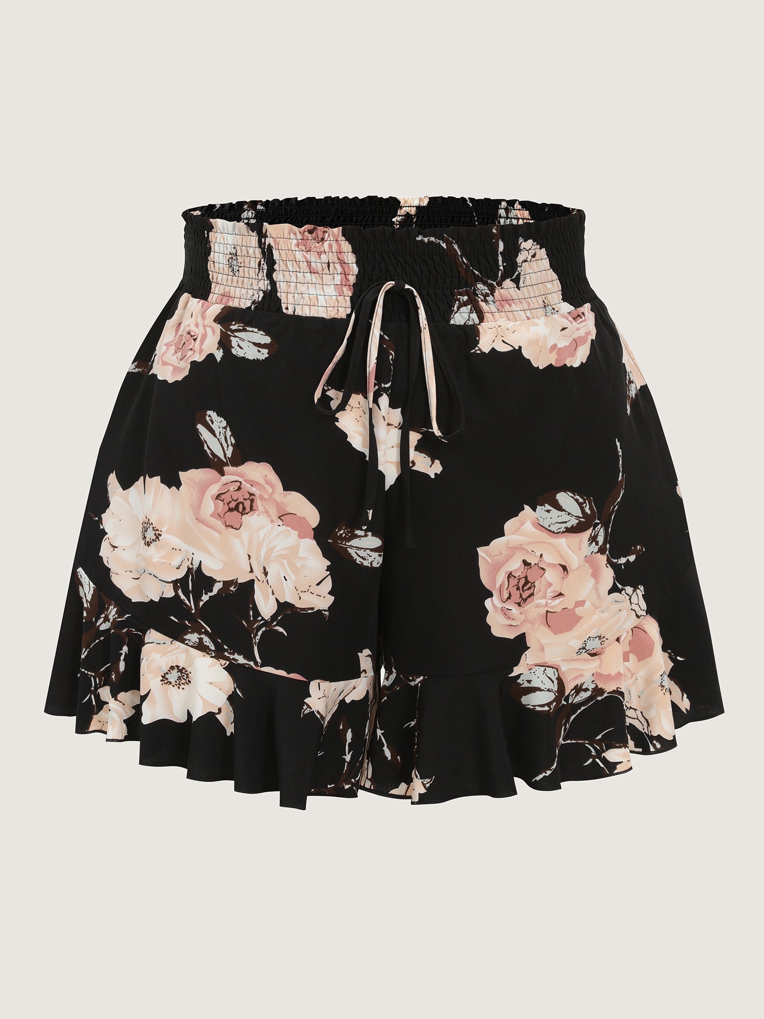 Floral Print Shirred Waist Drawstring Pants