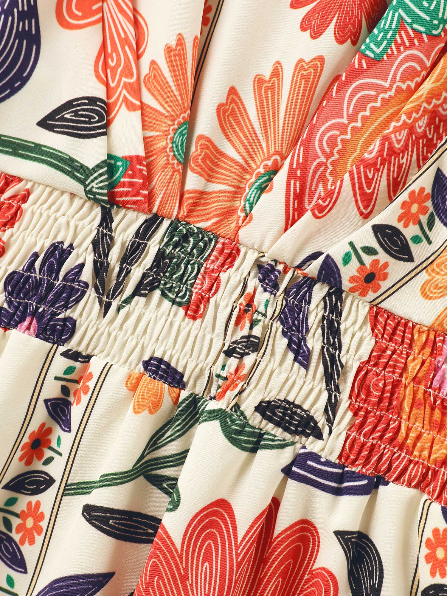 Floral Print Gathered Waist Pleated Maxi Dress