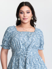 Ditsy Floral Front-Tie Shirred Blouse