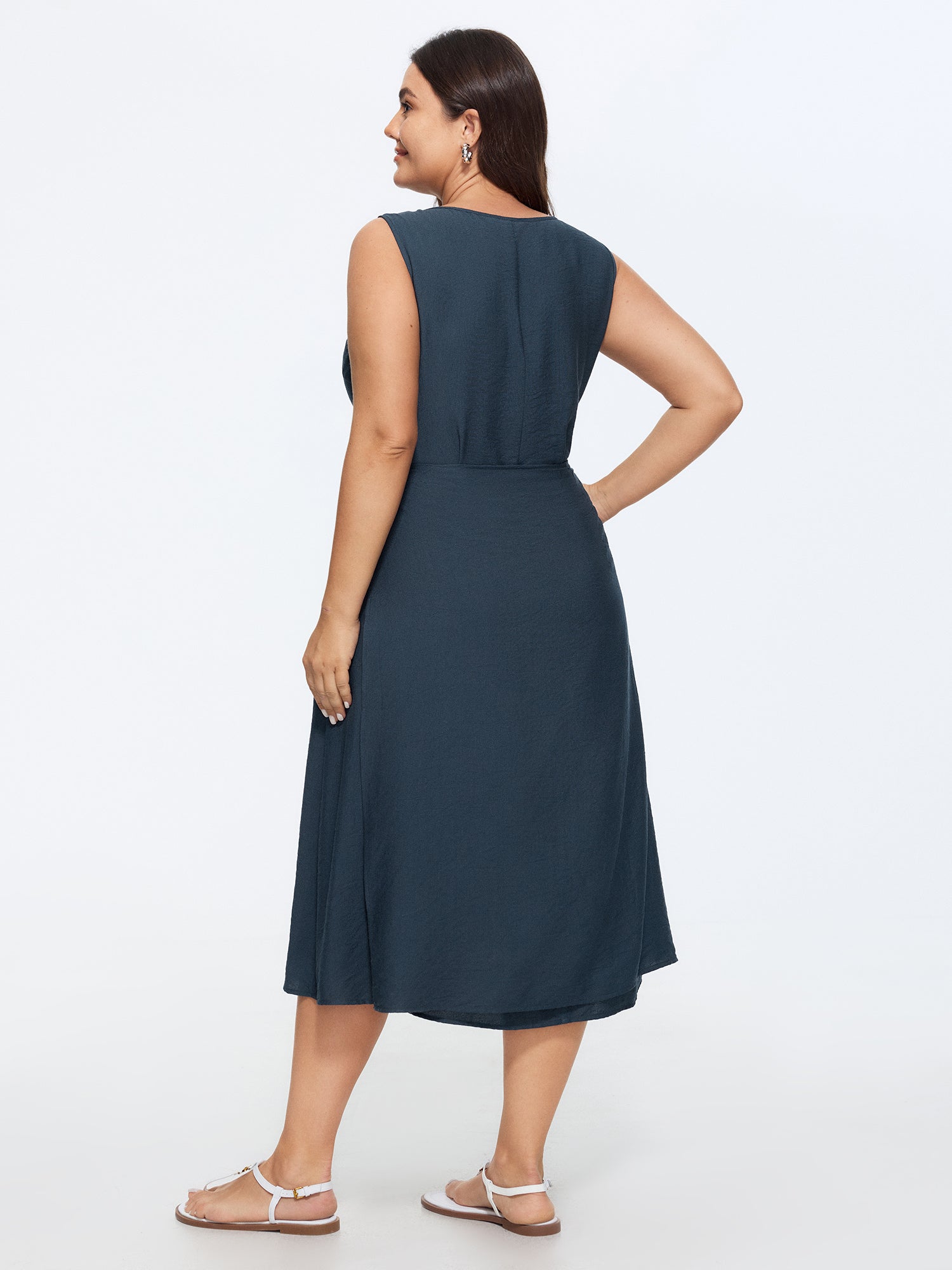 Sleeveless Side-Tie Plain Midi Dress