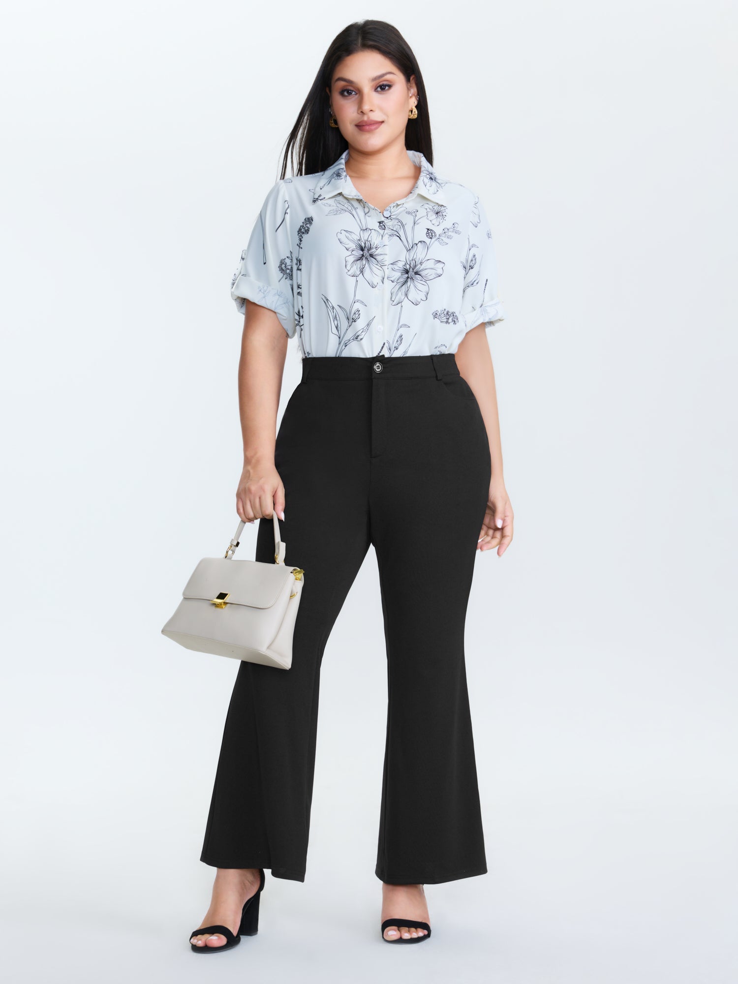 Stretchy Waist Crease Line Flared Pants