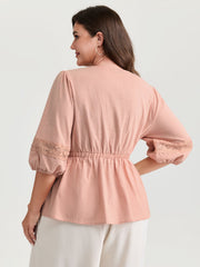 Cotton Lace V-Neckline Cinched-Flared Blouse