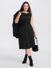Pleated Crossover Waist Sheath Midi Dress