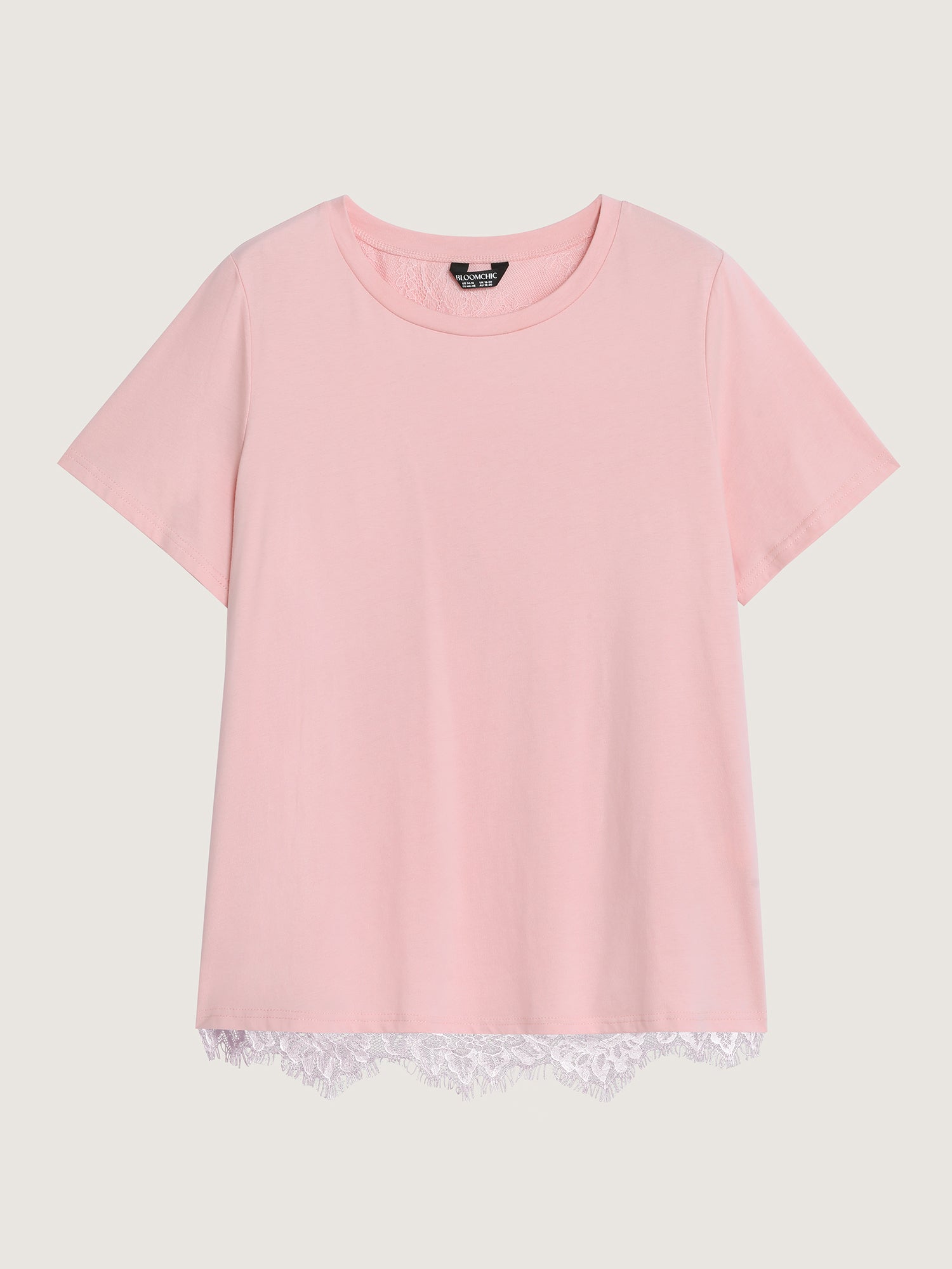 Cotton Lace Split Back Plain T-Shirt