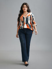 Abstract Print Tab Sleeve Blouse