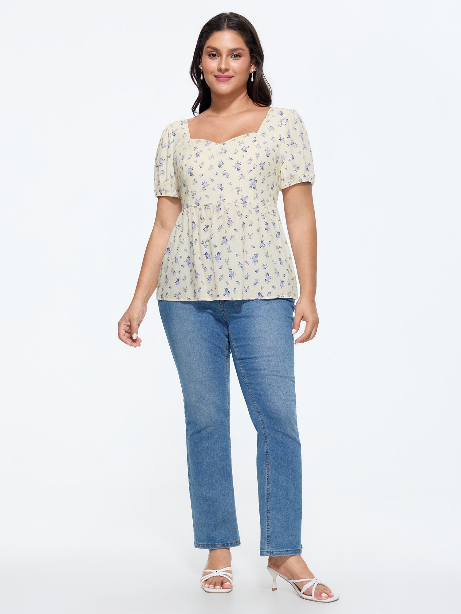Floral Print Back-Bow Flared Blouse