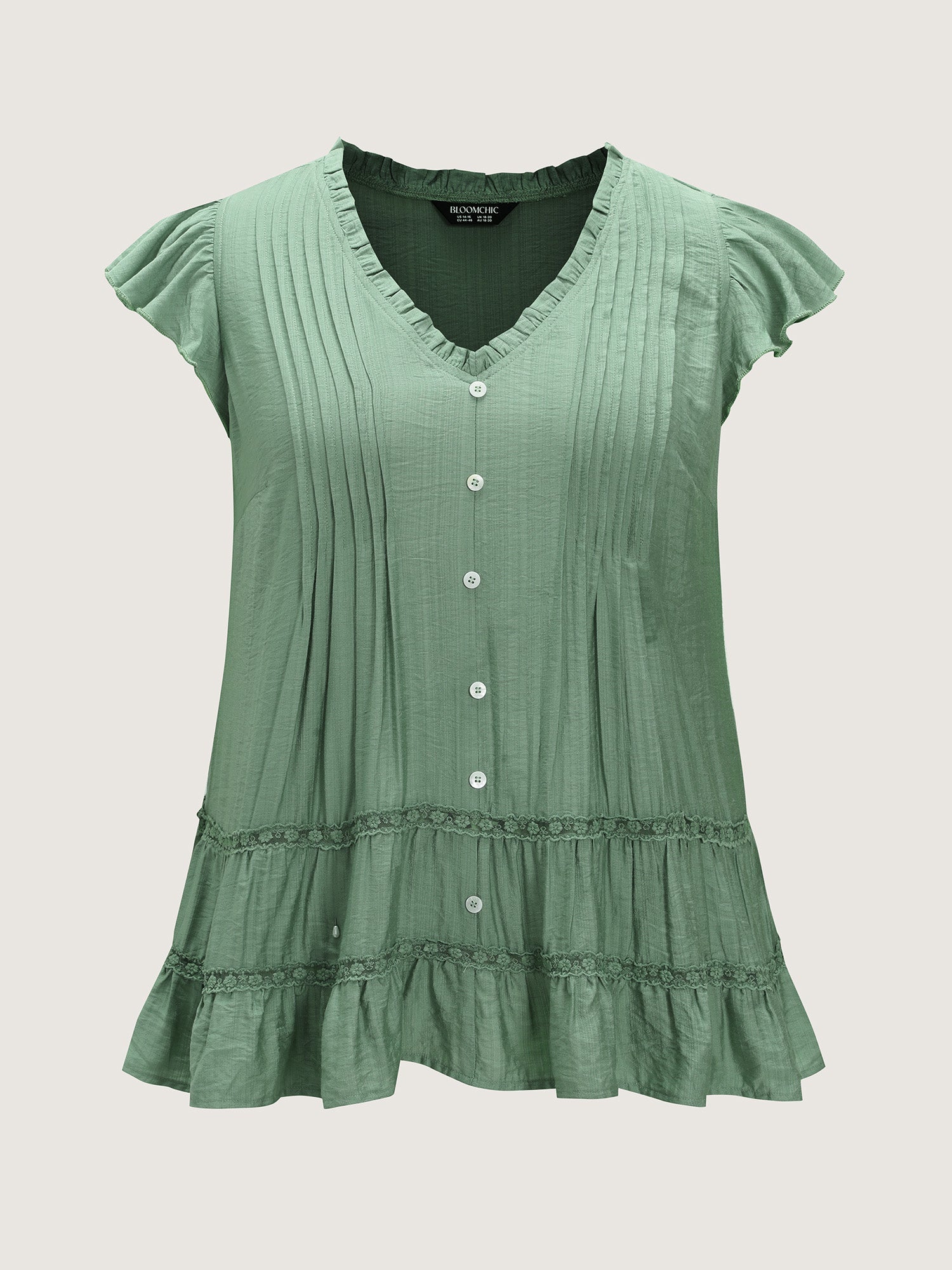 Everyday Pleated Lace Trim Blouse