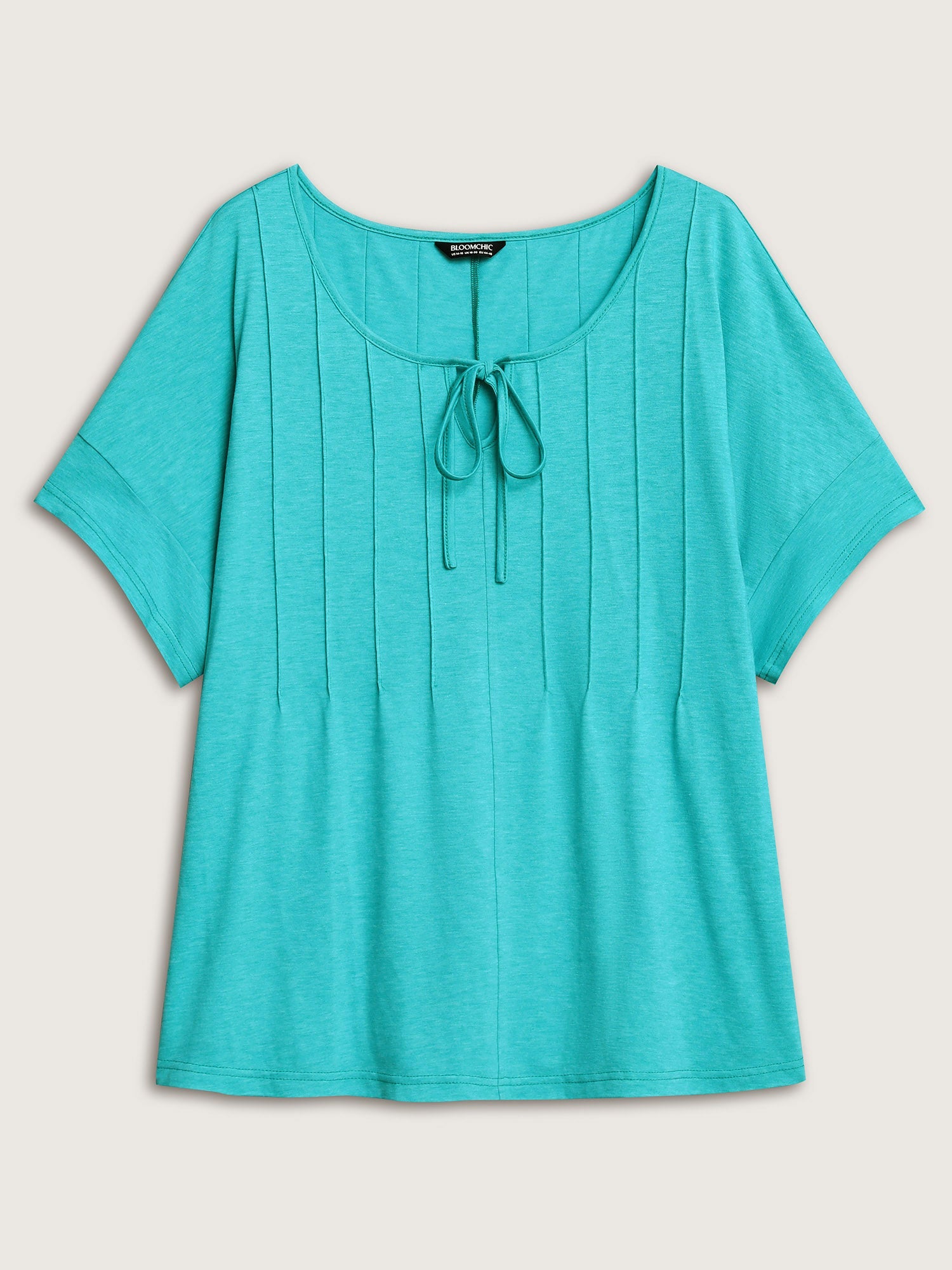 Pleated Neck-Tie Solid T-Shirt