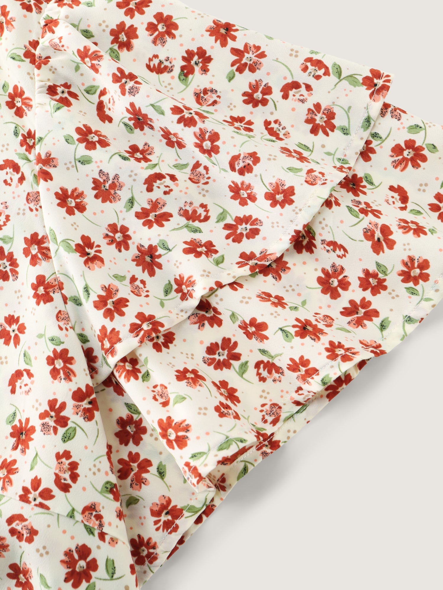 Floral Print Layered Sleeve Round Neck Blouse