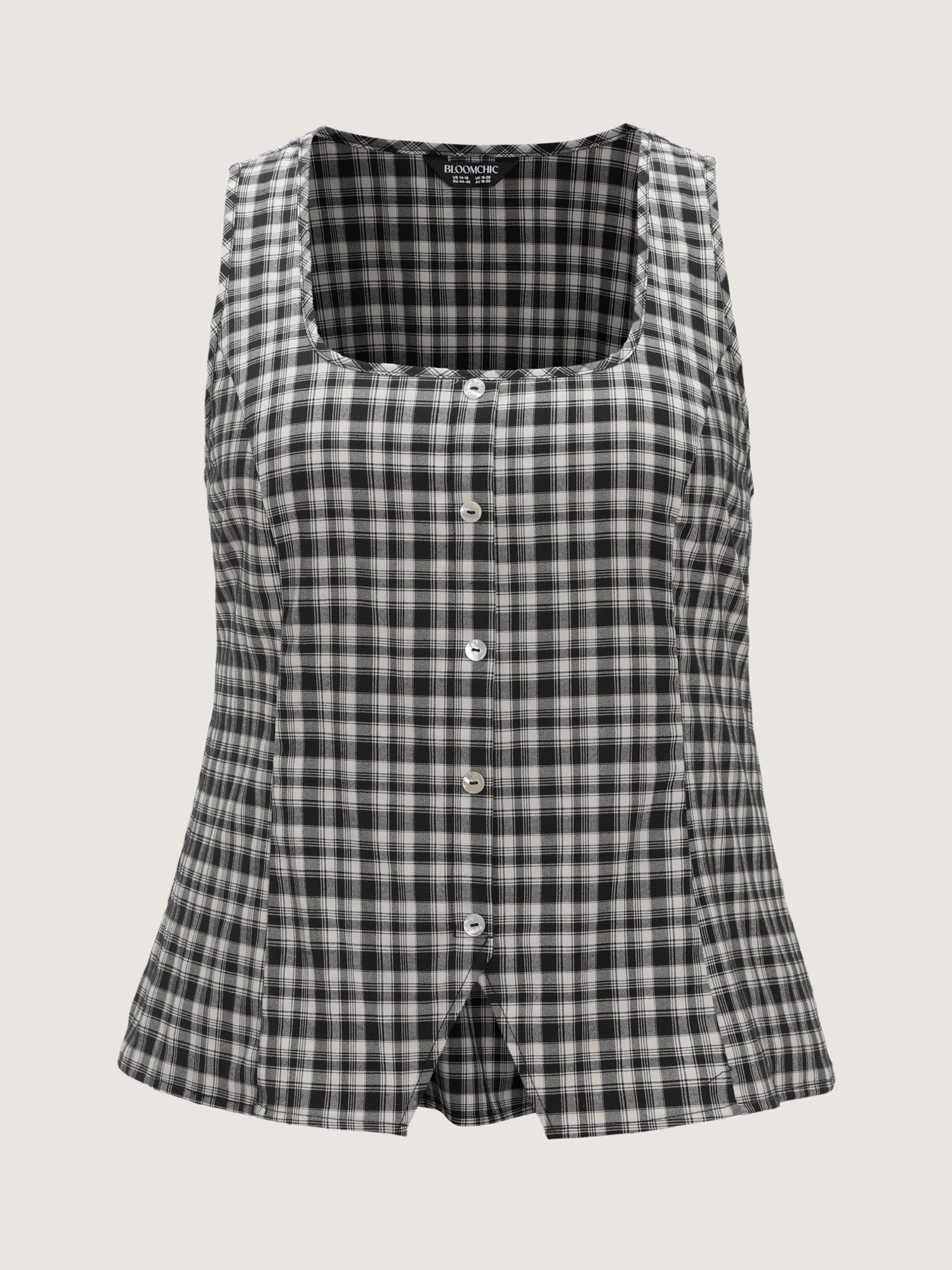 Check Print Waist-Tie Button Tank Top