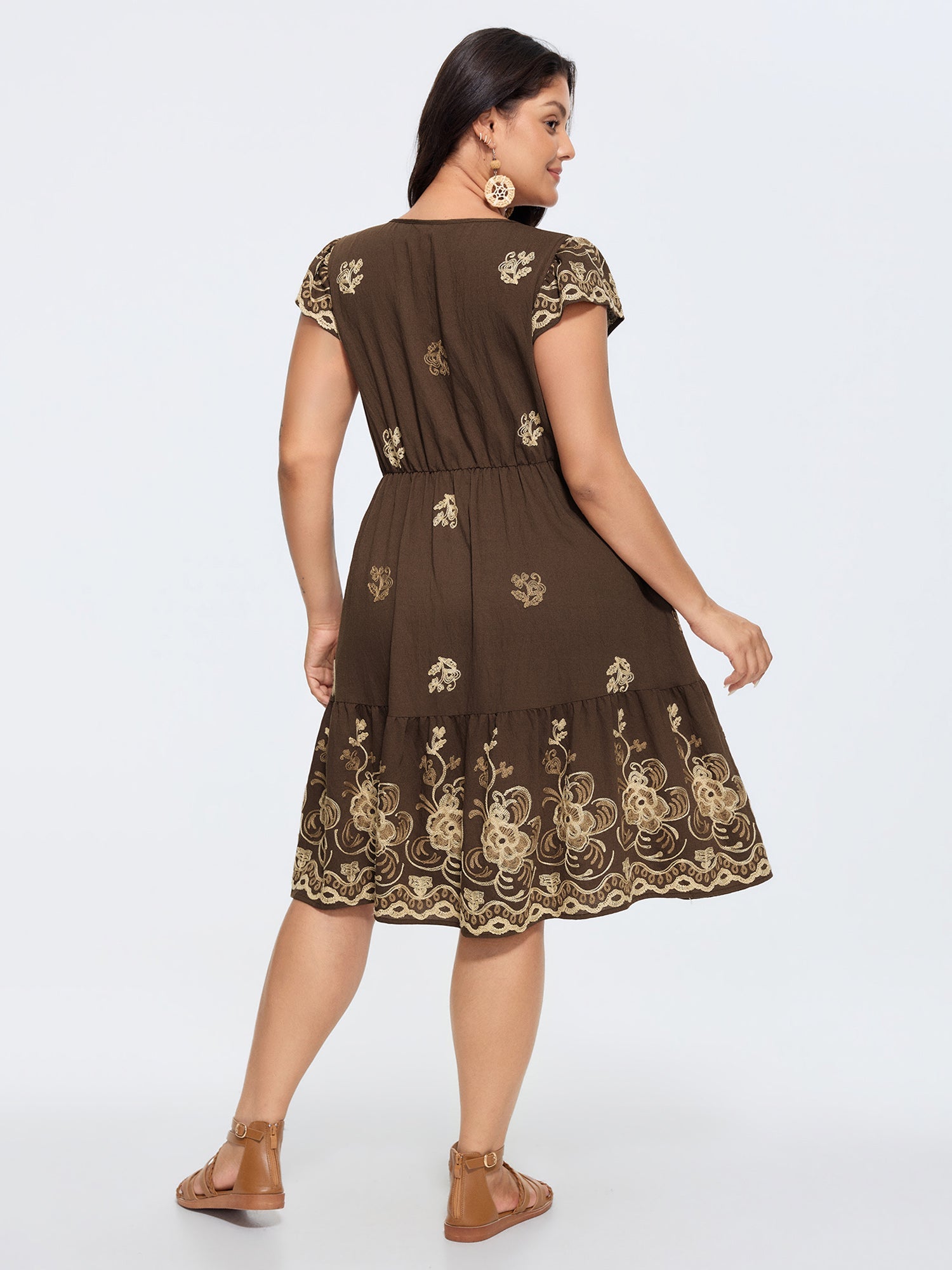 Floral Embroidered Neck-Tie Mini Dress