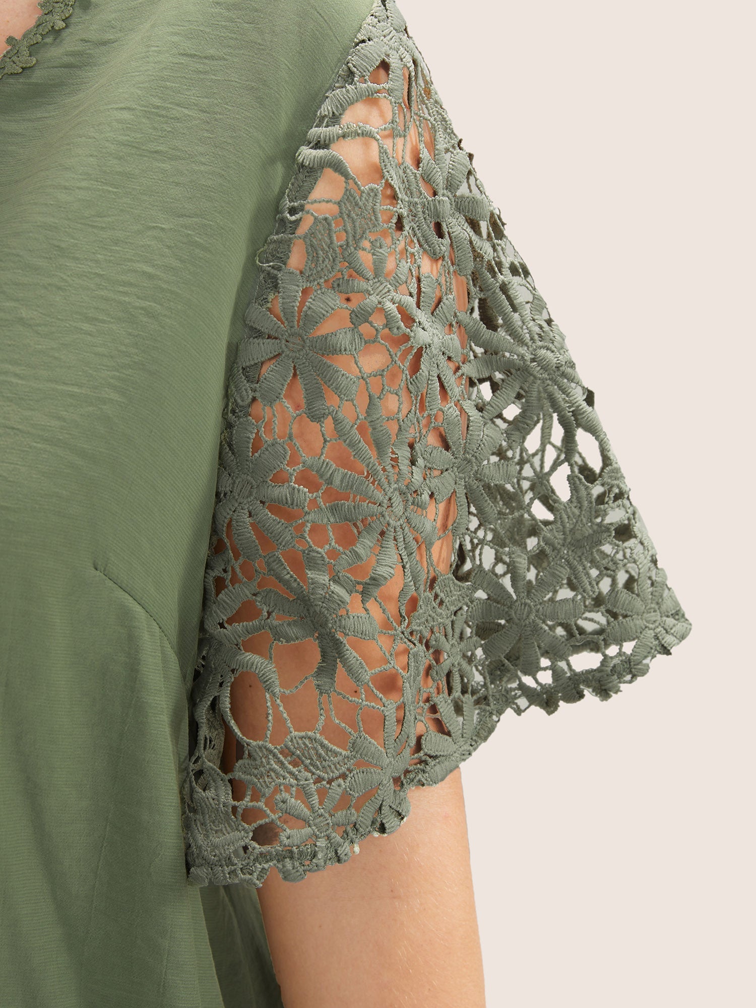 Plain V Neck Floral Patchwork Blouse