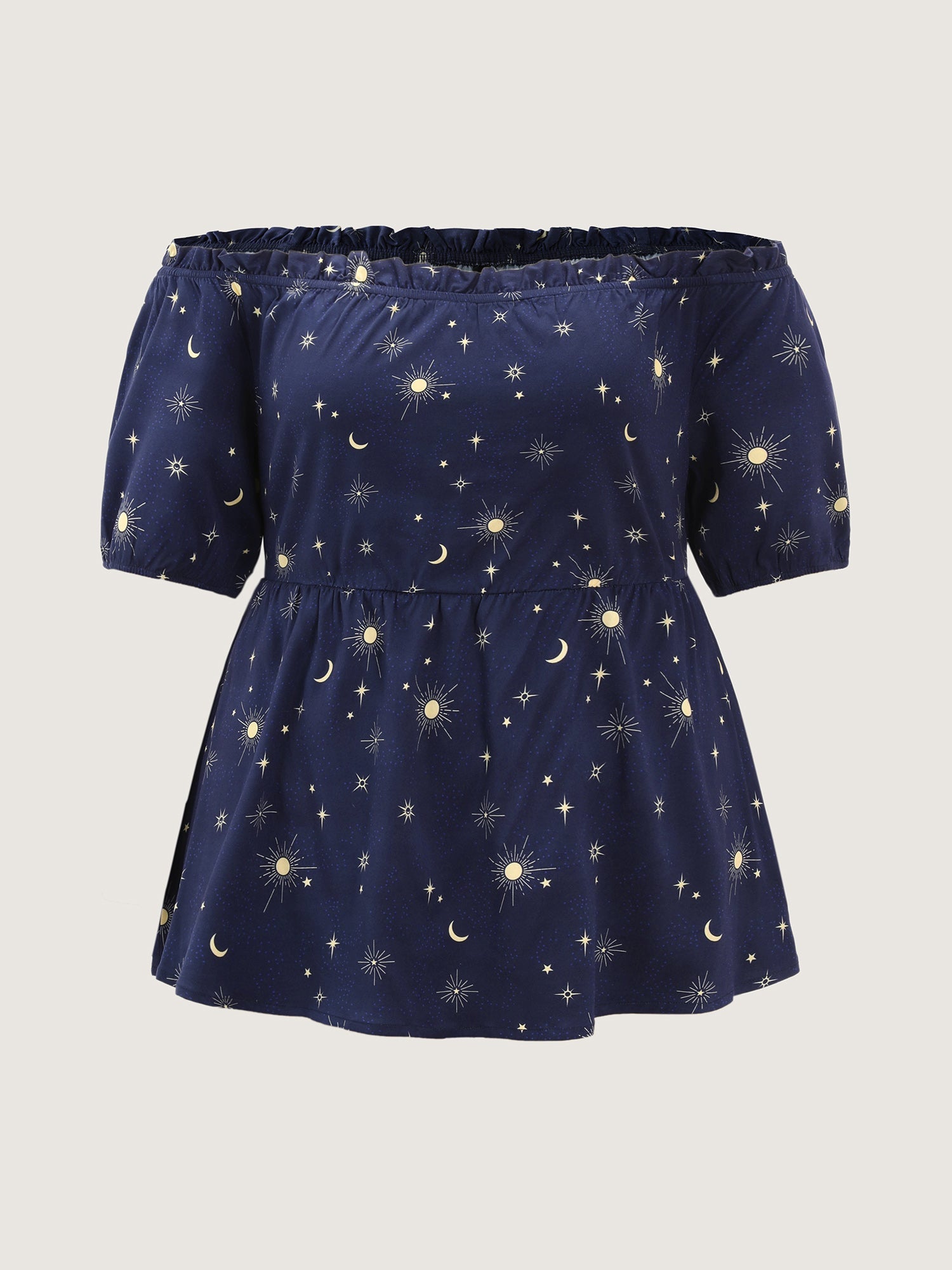 Starry Print Shirred Off-Shoulder Blouse