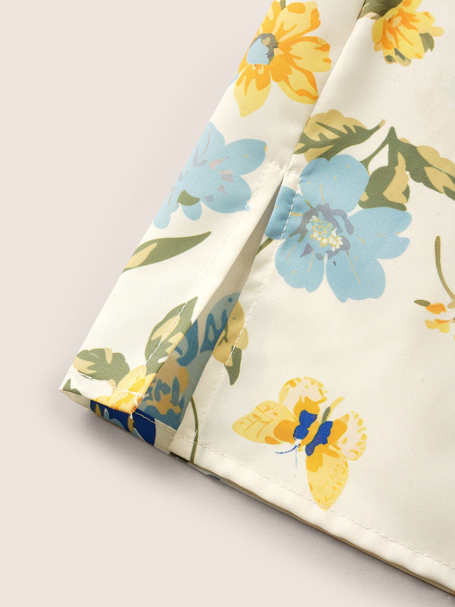Floral & Butterfly V Neck Bishop Sleeve Blouse