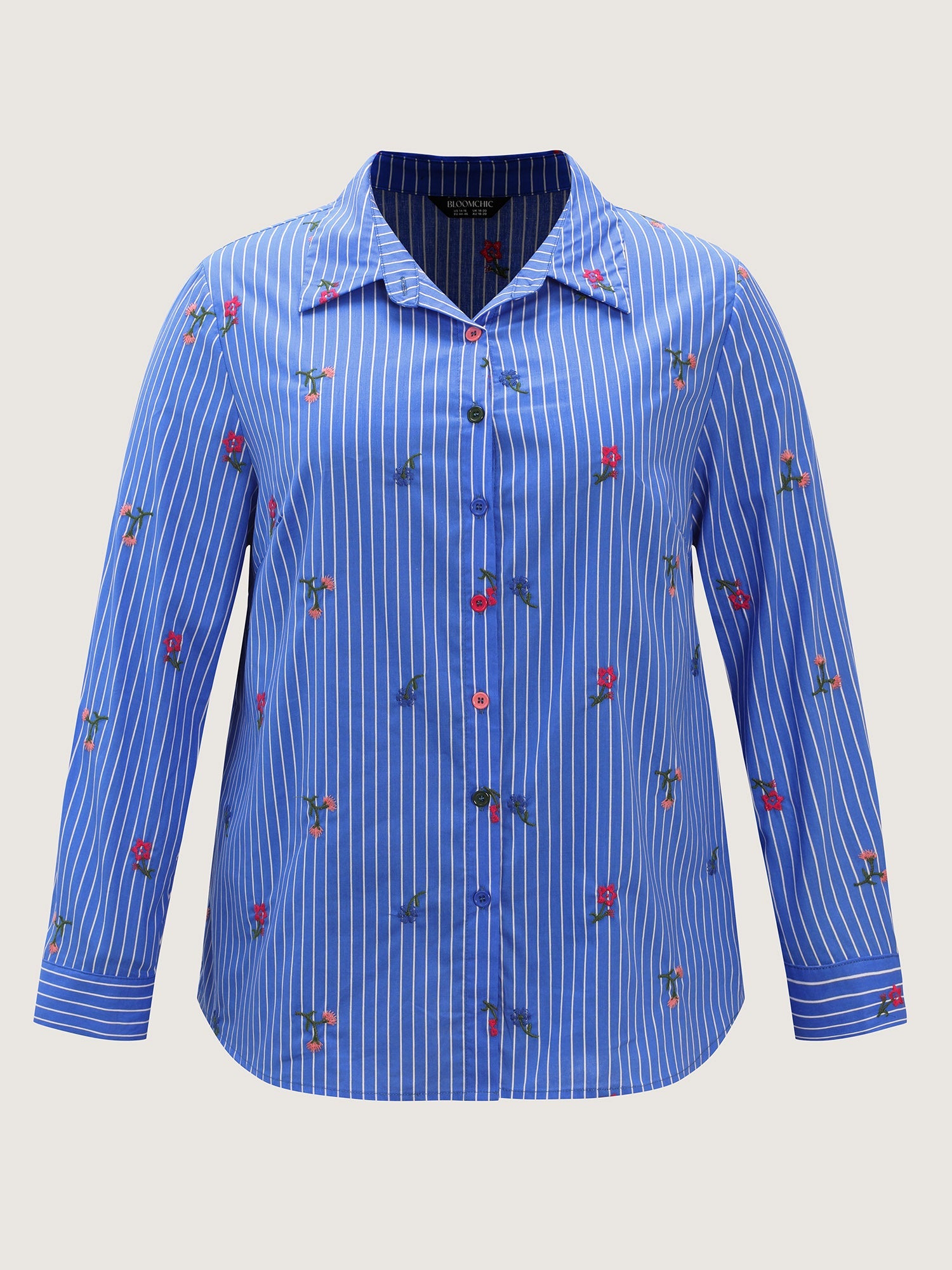Cotton Floral Embroidered Striped Button-Down Shirt