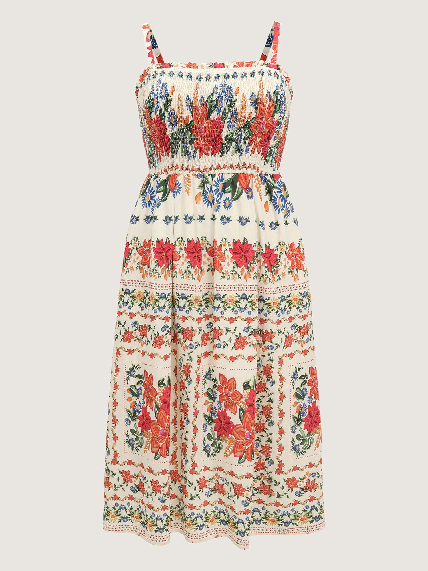 Large Floral Print Shirred Cami Maxi Dress