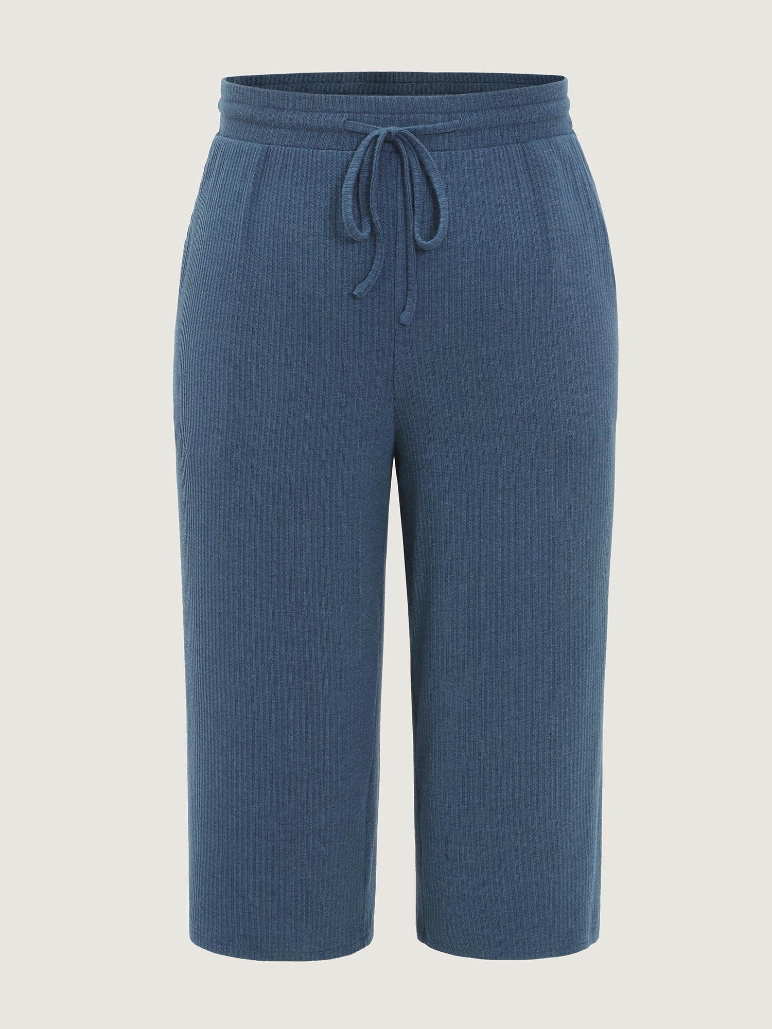 Stretchy Textured Cropped Wide-Leg Pants