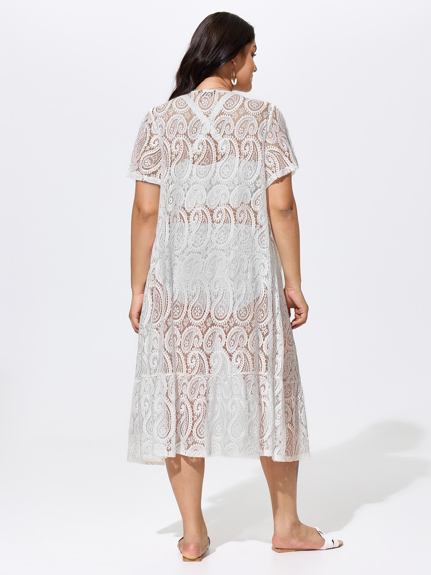 Hollowed-Out Lace Kimono