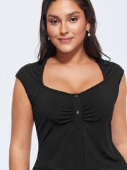 Stretchy Ruched Sweetheart Neckline Knit Top