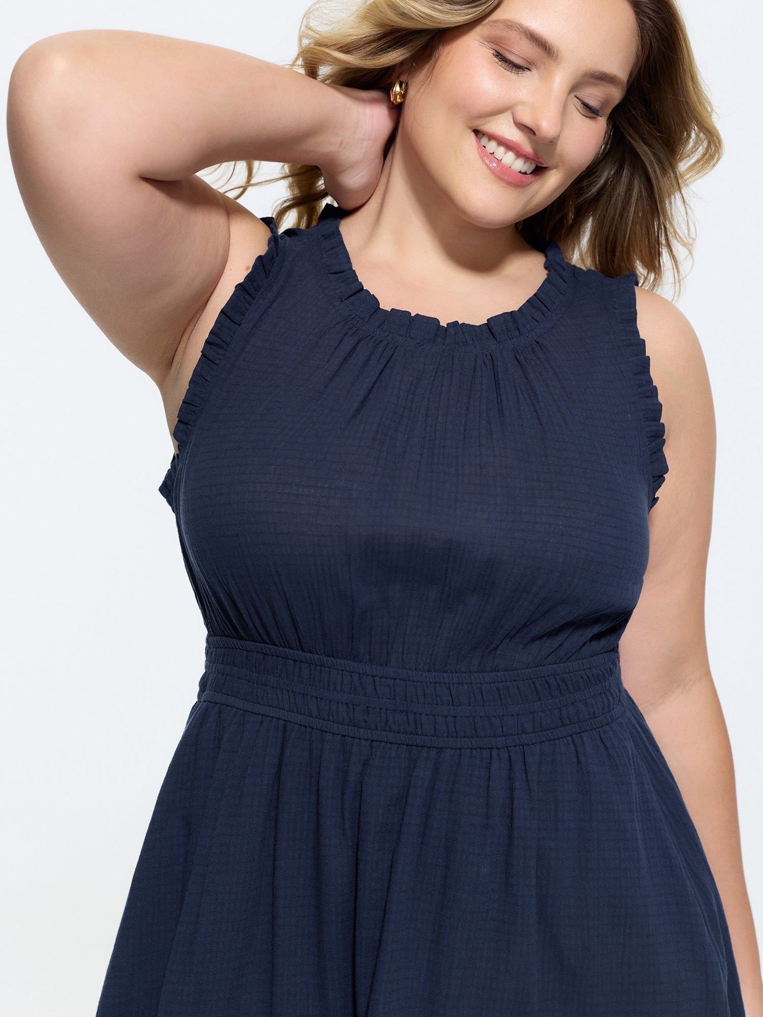 Cotton Sleeveless Waist-Defining Midi Dress