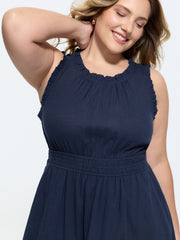 Cotton Sleeveless Waist-Defining Midi Dress