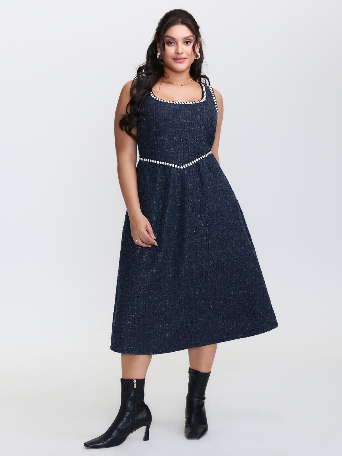 Tweed Pinafore Stretchy Midi Dress