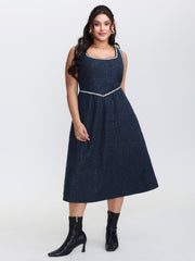 Tweed Pinafore Stretchy Midi Dress