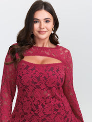 Cut-Out Neckline Sheer Floral Lace Top