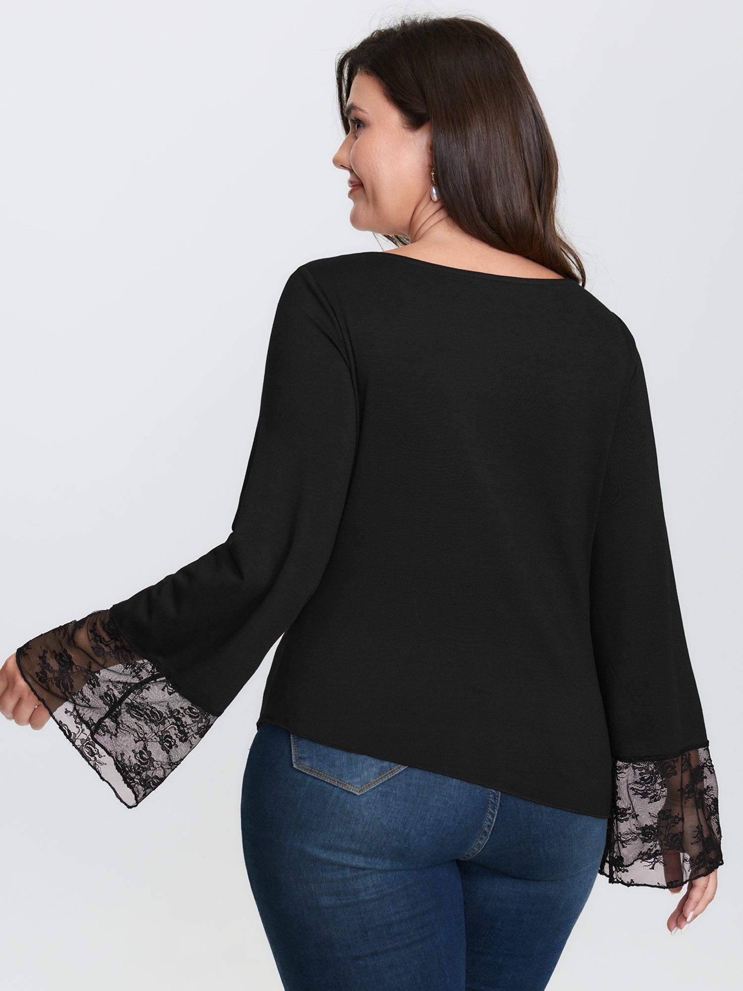 Sheer Floral Lace Trim Sheer T-Shirt