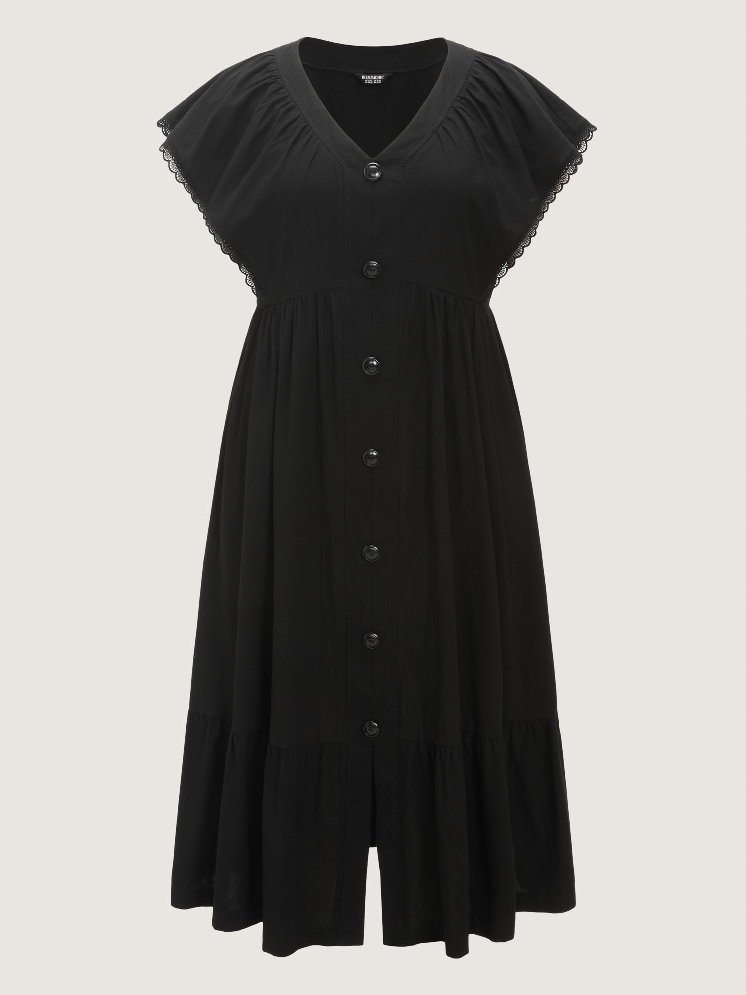 Cotton Button-Front Split Hem Midi Dress