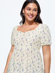 Floral Print Back-Bow Flared Blouse