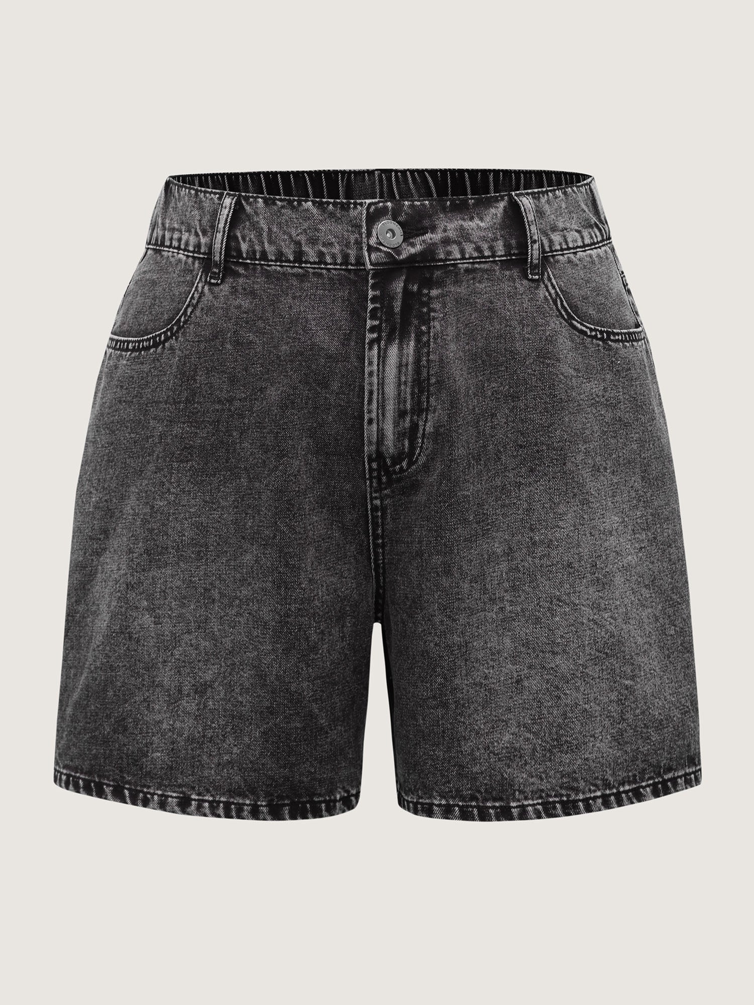 Elastic Waistband Classic Cut Denim Shorts